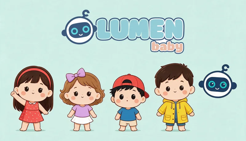 A logo do LUMEN baby sobre a turma de personagens bebês